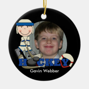 Blue Hockey Player Foto Ornament
