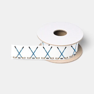 Blue Hockey Sticks and Puck Satin Ribbon Satijnen Lint