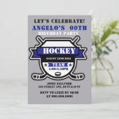 Blue Hockey Theme Birthday Party nodigt uit (Staand voorkant)