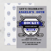 Blue Hockey Theme Birthday Party nodigt uit (Voorkant / Achterkant)