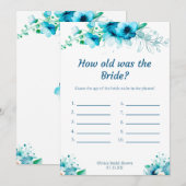 Blue Hoe oud was de bruid Vrijgezellenfeest spel K Kaart (Voorkant / Achterkant)