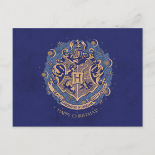 Blue HOGWARTS™ Crest Holiday Wreate Feestdagenkaart