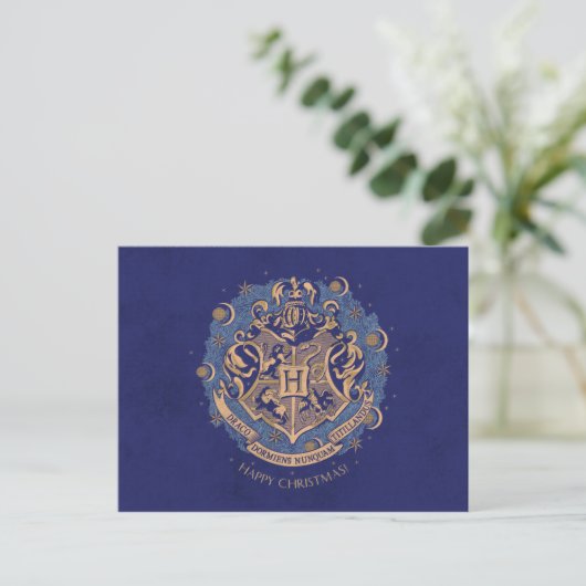 Blue HOGWARTS™ Crest Holiday Wreate Feestdagenkaart (Staand voorkant)