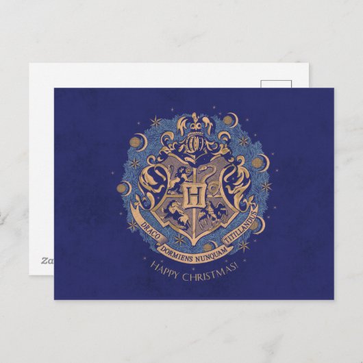 Blue HOGWARTS™ Crest Holiday Wreate Feestdagenkaart (Voorkant / Achterkant)