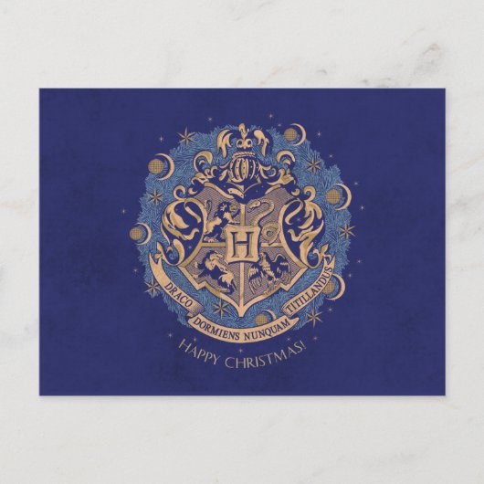 Blue HOGWARTS™ Crest Holiday Wreate Feestdagenkaart (Voorkant)
