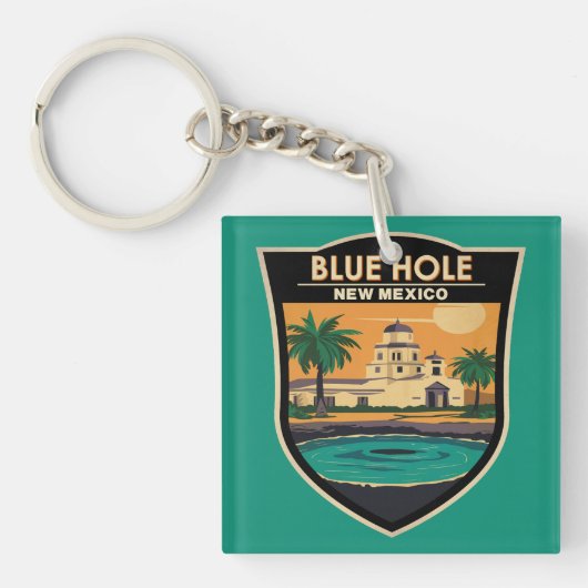 Blue Hole New Mexico Travel Art Badge Sleutelhanger (Voorkant)
