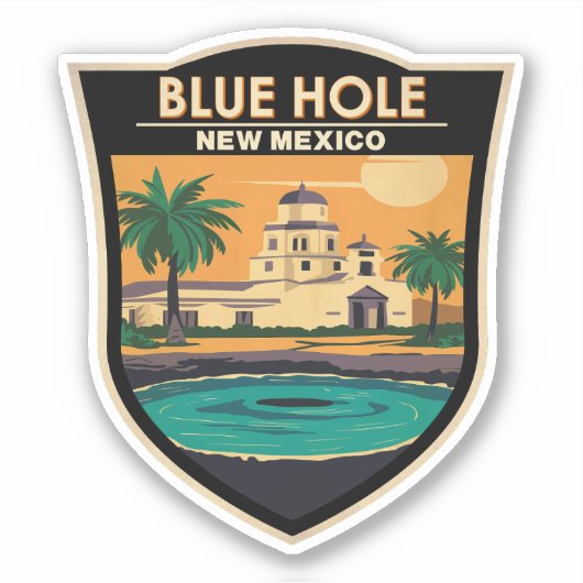 Blue Hole New Mexico Travel Art Badge Sticker (Voorkant)