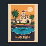 Blue Hole New Mexico Travel Art Vintage Briefkaart<br><div class="desc">Het Blauwe Gat in een vectorkunststijl. Het Blauwe Gat van Santa Rosa, of gewoon het Blauwe Gat, is een cirkelvormig, klokvormig zwembad of klein meer langs Route 66 ten oosten van Santa Rosa.</div>