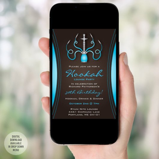 Blue Holi Hookah Party Invitation Kaart