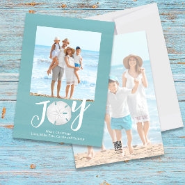 Blue Holiday Christmas Foto Waterverf Strand Feestdagenkaart