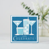 Blue Holiday Cocktail Celebration Party Uitnodigin Kaart (Staand voorkant)