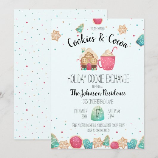Blue Holiday Cookie Exchange Cookies & Cacao Party Kaart (Voorkant / Achterkant)