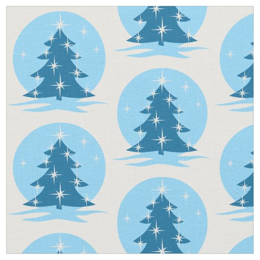 Blue Holiday Fabric Blue KerstTree Fabrics Stof (Close Up)