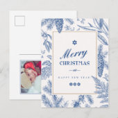 Blue Holiday Floral | Fotovakantiekaart Feestdagenkaart (Voorkant / Achterkant)
