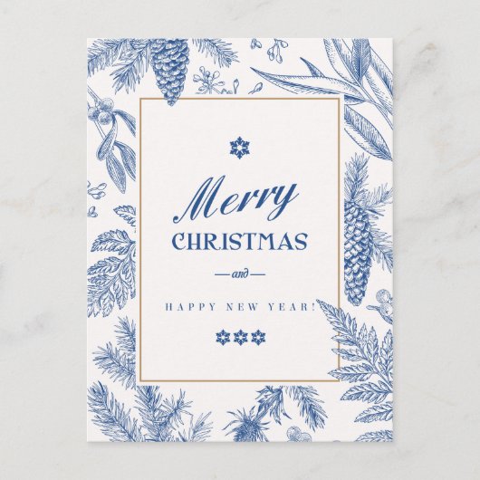 Blue Holiday Floral | Fotovakantiekaart Feestdagenkaart (Voorkant)