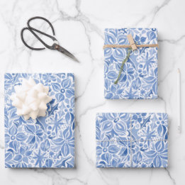 Blue Holiday Floral Inpakpapier Vel