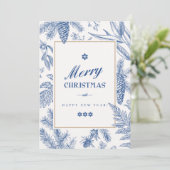 Blue Holiday Floral | LGBT-fotofeestdag  Feestdagenkaart (Staand voorkant)