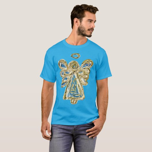Blue Holiday Guardian Angel Custom Art T-shirt (Voorkant volledig)