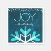 Blue Holiday Snowflake Joy Modern Typografie Name Servet (Voorkant)