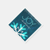 Blue Holiday Snowflake Joy Modern Typografie Name Servet (Hoek)