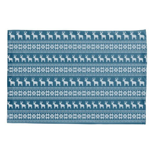 Blue Holiday Winter Snowflake Reindeer Patroon Kussensloop (Achterkant)