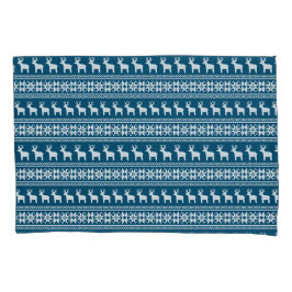 Blue Holiday Winter Snowflake Reindeer Patroon Kussensloop