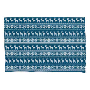 Blue Holiday Winter Snowflake Reindeer Patroon Kussensloop