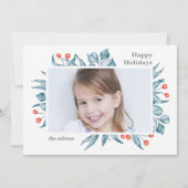 Blue Holly Berry Modern Minimal Photo Feestdagenkaart (Voorkant)