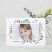 Blue Holly Berry Modern Minimal Photo Feestdagenkaart (Staand voorkant)