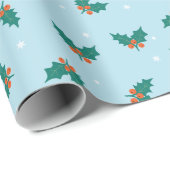 Blue Holly Leaves Classic Christmas Gift Wrap Cadeaupapier (Rol Hoek)