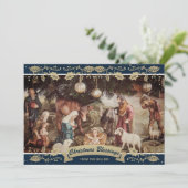 Blue Holly Natitivity Scene Christelijke kerst Feestdagenkaart (Staand voorkant)