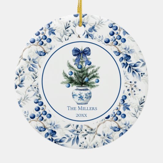 Blue Holly Toile Circle Ornament (Achterkant)