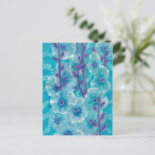 Blue Hollyhock Mallow Malva Flower Floral Painting Briefkaart (Staand voorkant)