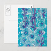 Blue Hollyhock Mallow Malva Flower Floral Painting Briefkaart (Voorkant / Achterkant)