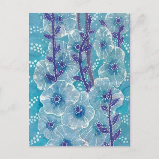 Blue Hollyhock Mallow Malva Flower Floral Painting Briefkaart (Voorkant)