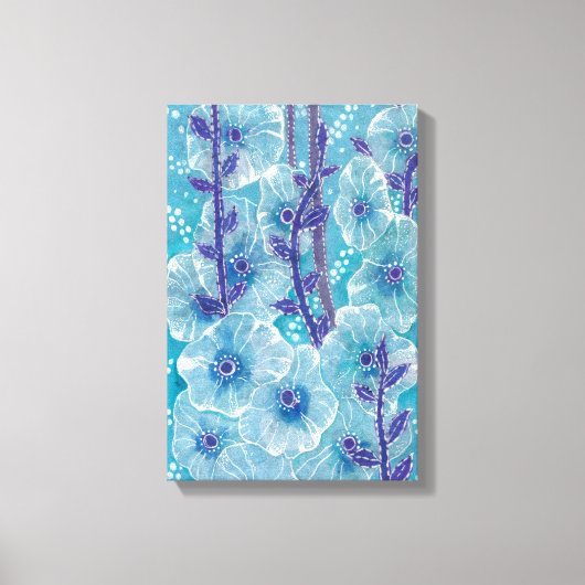 Blue Hollyhock Mallow Malva Flower Floral Painting Canvas Afdruk (Voorkant)