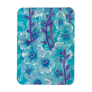 Blue Hollyhock Mallow Malva Flower Floral Painting Magneet
