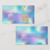 Blue Holographic Glitter Headphone DJ, Confetti Visitekaartje (Voorkant / Achterkant)