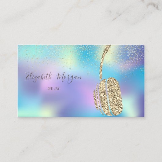 Blue Holographic Glitter Headphone DJ, Confetti Visitekaartje (Voorkant)