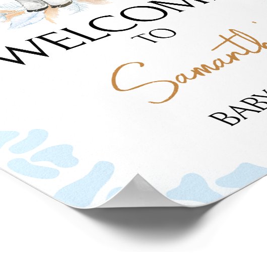 Blue Holy Koe Baby shower Welkom Poster (Hoek)