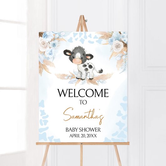 Blue Holy Koe Baby shower Welkom Poster