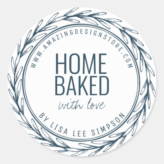 Blue Home baked With Love Ronde Sticker (Voorkant)