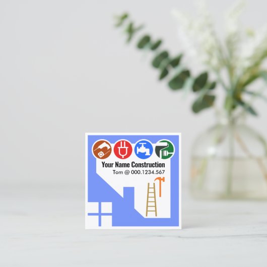 Blue Home Building Lijst Handyman Vierkante Visitekaartje (Staand voorkant)