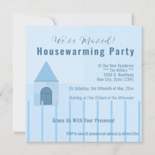Blue Home & Fence Housewarming Uitnodiging