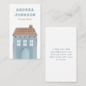 Blue Home Illustration House Sitter Minimalist Visitekaartje (Voorkant / Achterkant)