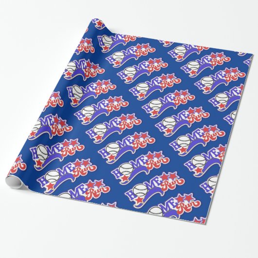 Blue Home Run Baseball Cadeaupapier (Uitgerold)