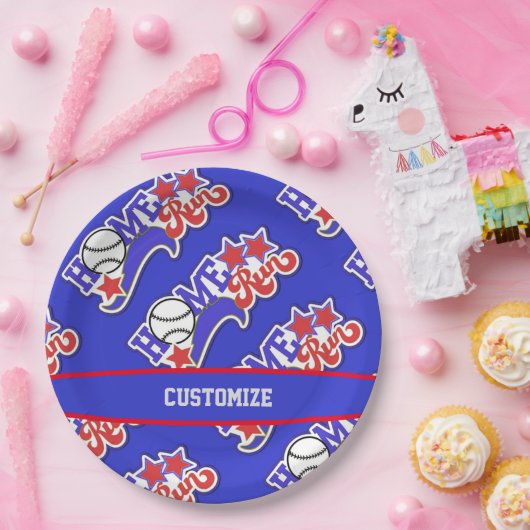 Blue Home Run Baseball Papieren Bordje (Feest)