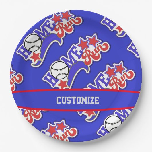 Blue Home Run Baseball Papieren Bordje (Voorkant)