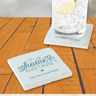 Blue Home Sweet Home Gepersonaliseerd Stenen Onderzetter