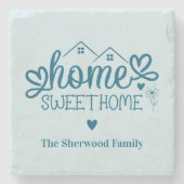 Blue Home Sweet Home Gepersonaliseerd Stenen Onderzetter (Voorkant)